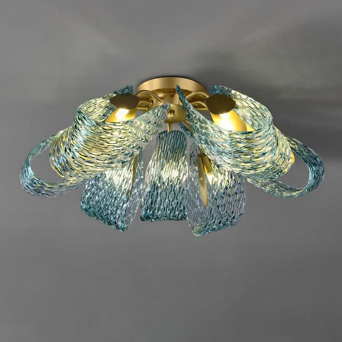 Modern Sculptural Glass Flush Mount Ceiling Light Cluster Fixture