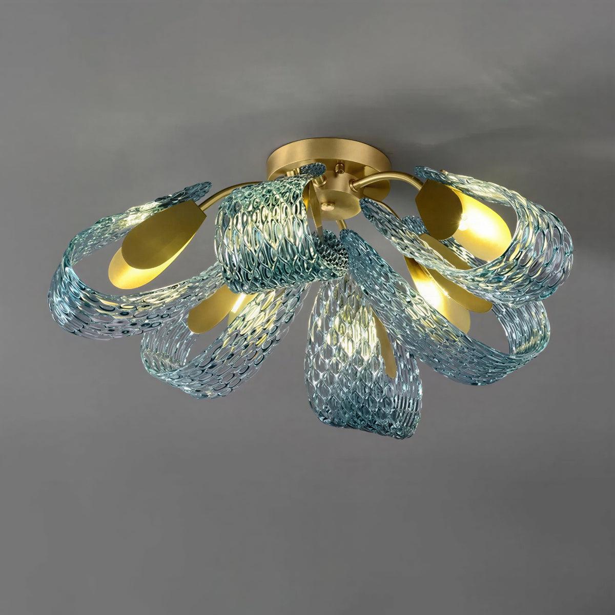 Modern Sculptural Glass Flush Mount Ceiling Light Cluster Fixture
