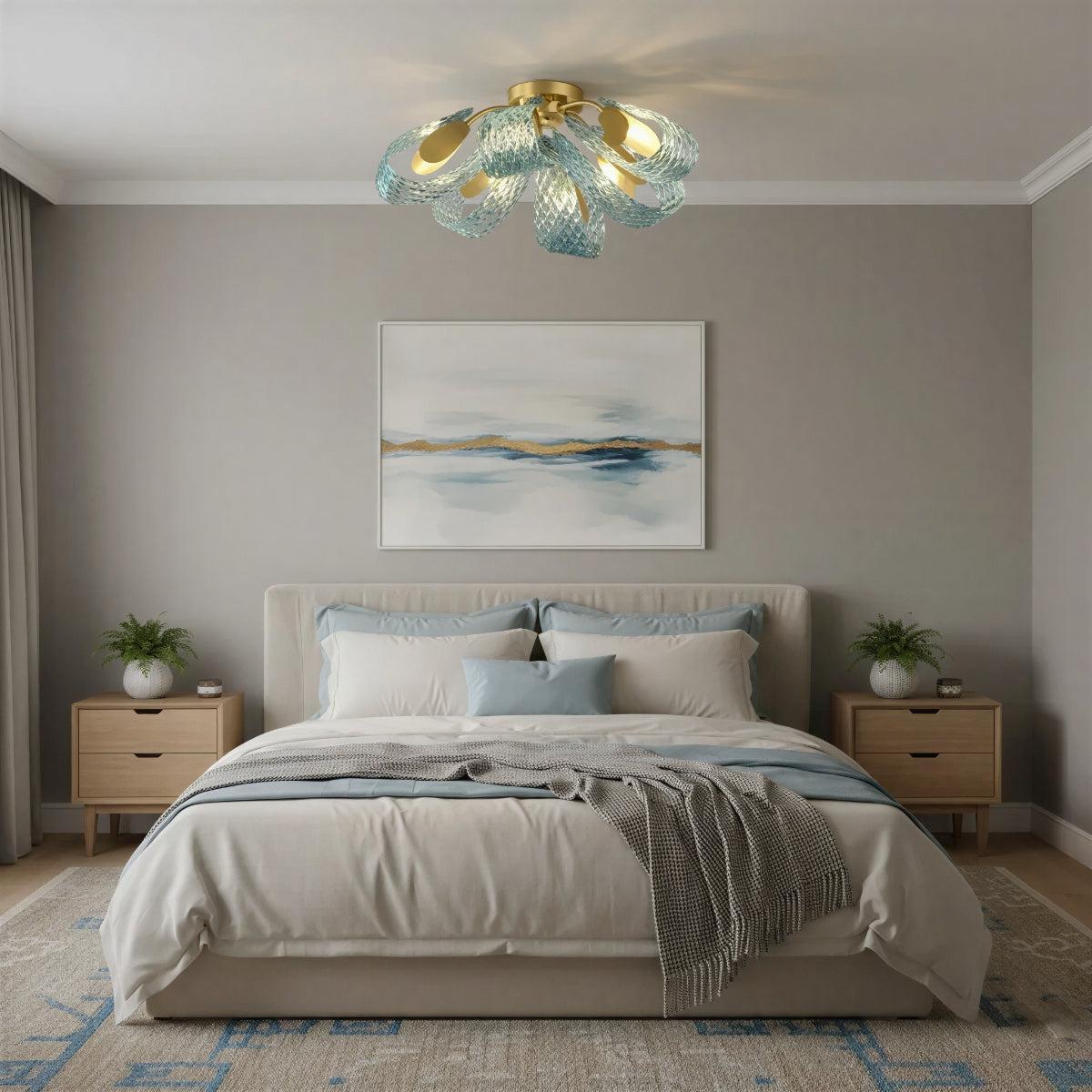 Modern Sculptural Glass Flush Mount Ceiling Light Cluster Fixture