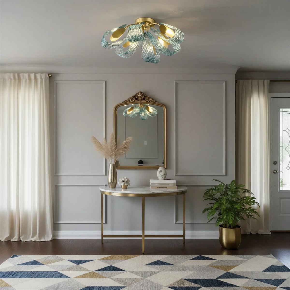 Modern Sculptural Glass Flush Mount Ceiling Light Cluster Fixture