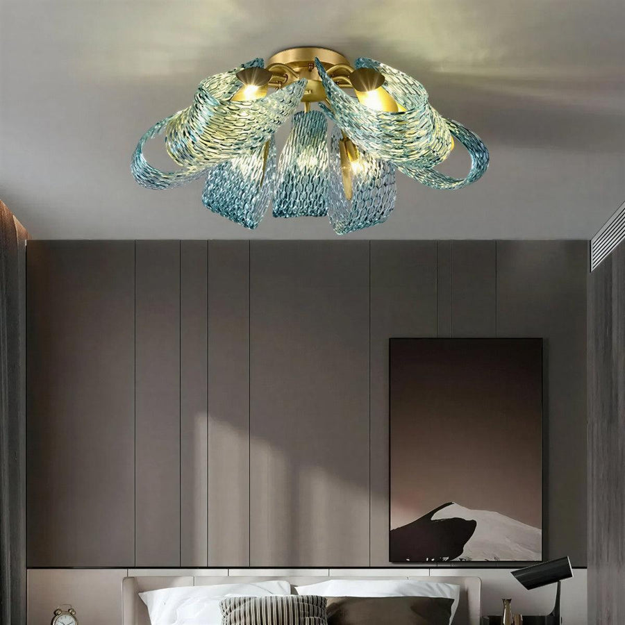Modern Sculptural Glass Flush Mount Ceiling Light Cluster Fixture
