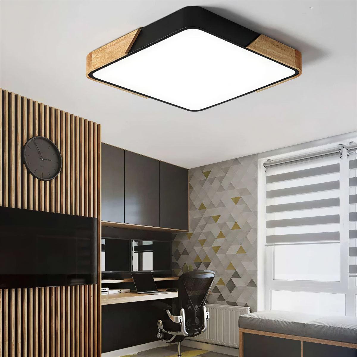 Modern Square Flush Mount LED Ceiling Light with Wooden Trim