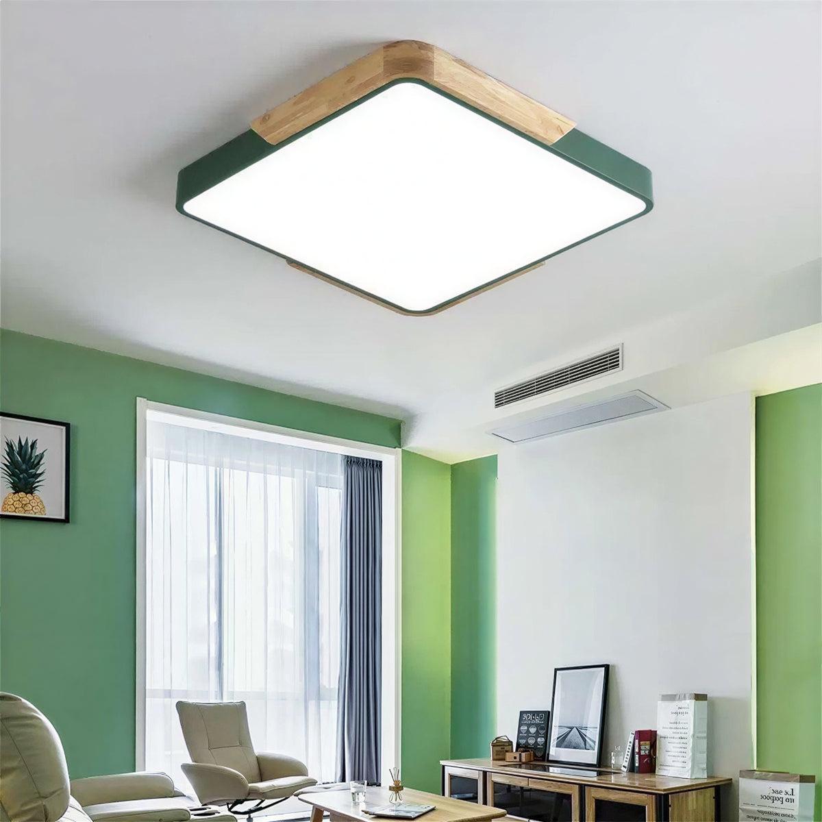 Modern Square Flush Mount LED Ceiling Light with Wooden Trim