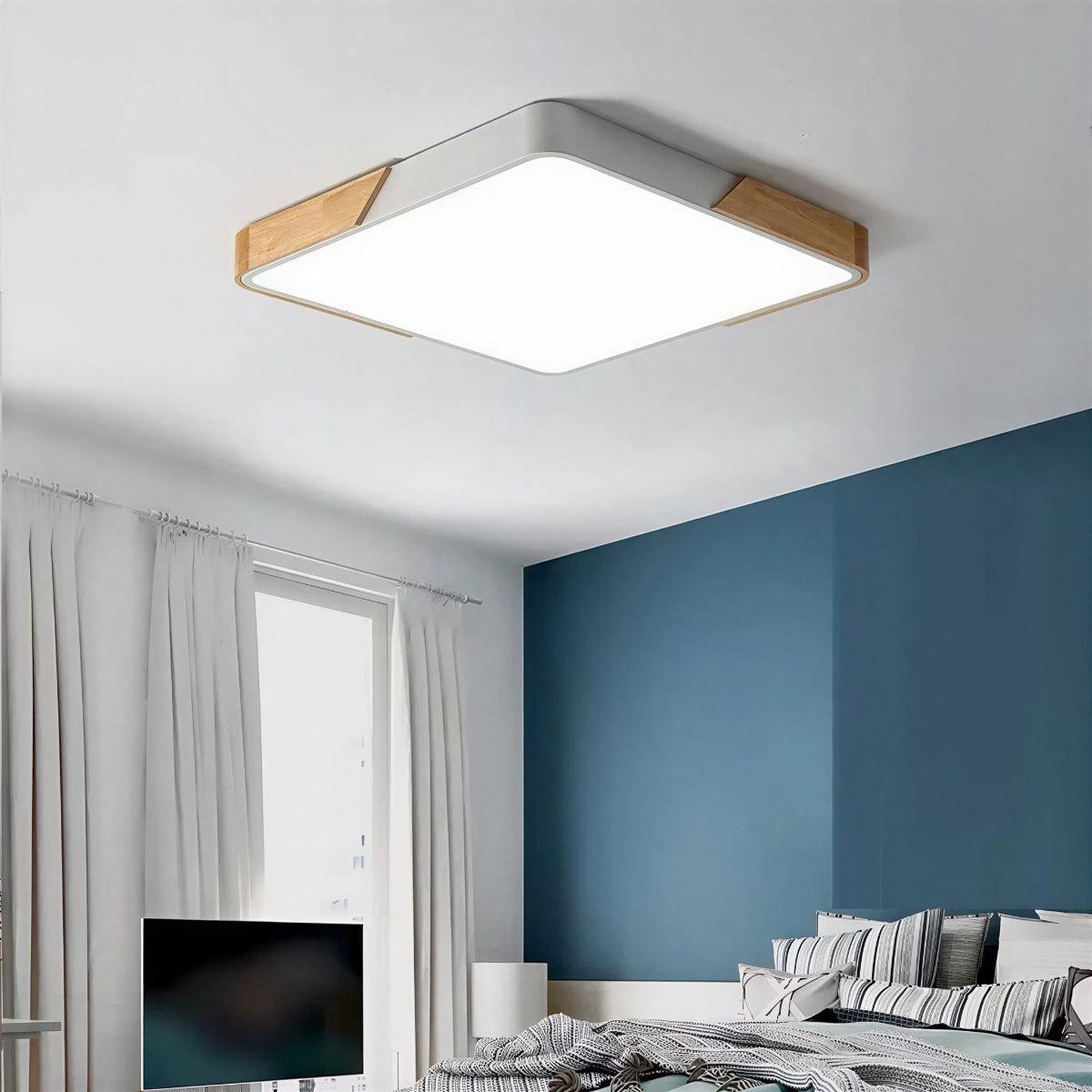 Modern Square Flush Mount LED Ceiling Light with Wooden Trim