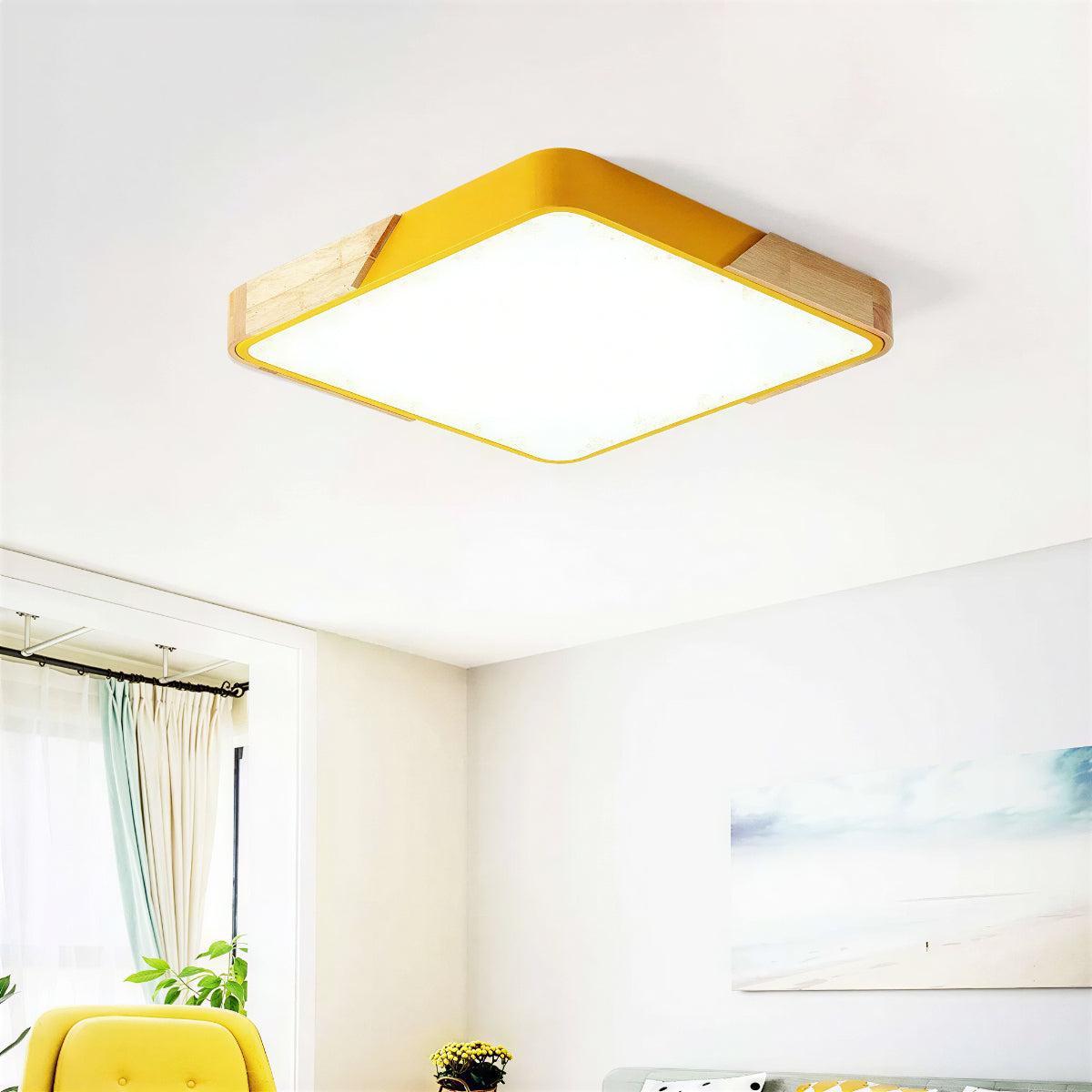 Modern Square Flush Mount LED Ceiling Light with Wooden Trim