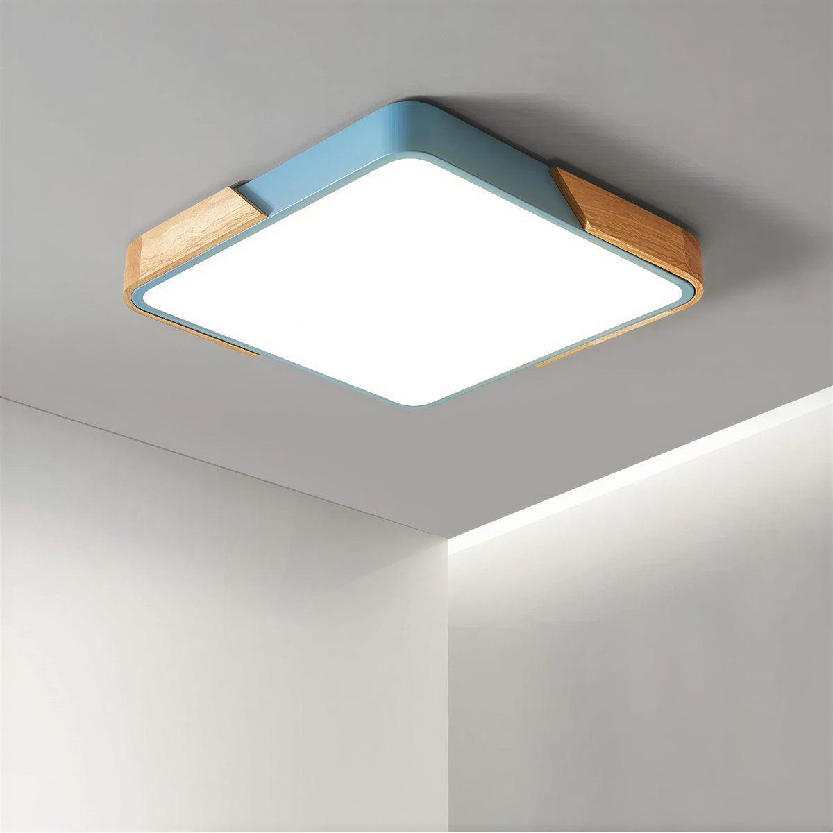 Modern Square Flush Mount LED Ceiling Light with Wooden Trim