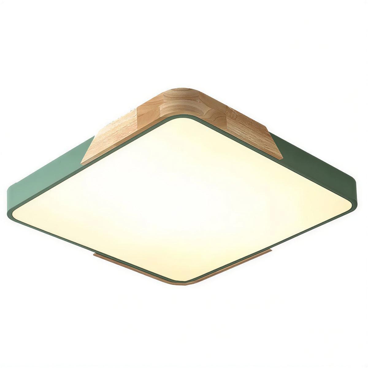 Modern Square Flush Mount LED Ceiling Light with Wooden Trim