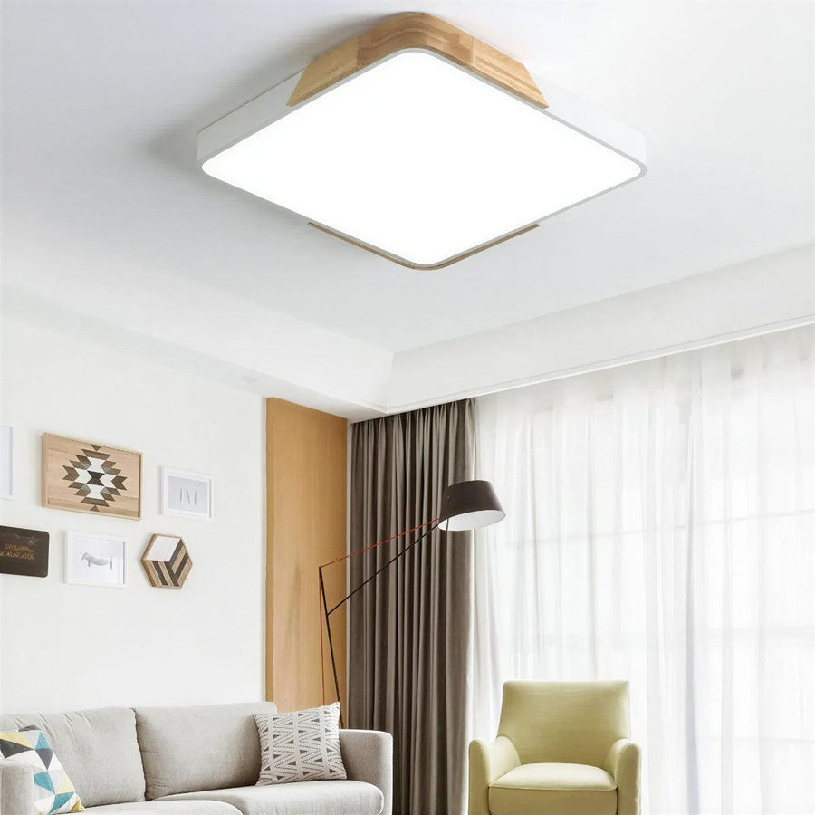 Modern Square Flush Mount LED Ceiling Light with Wooden Trim